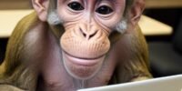 smile monkey business looks sit in from of table funny coding